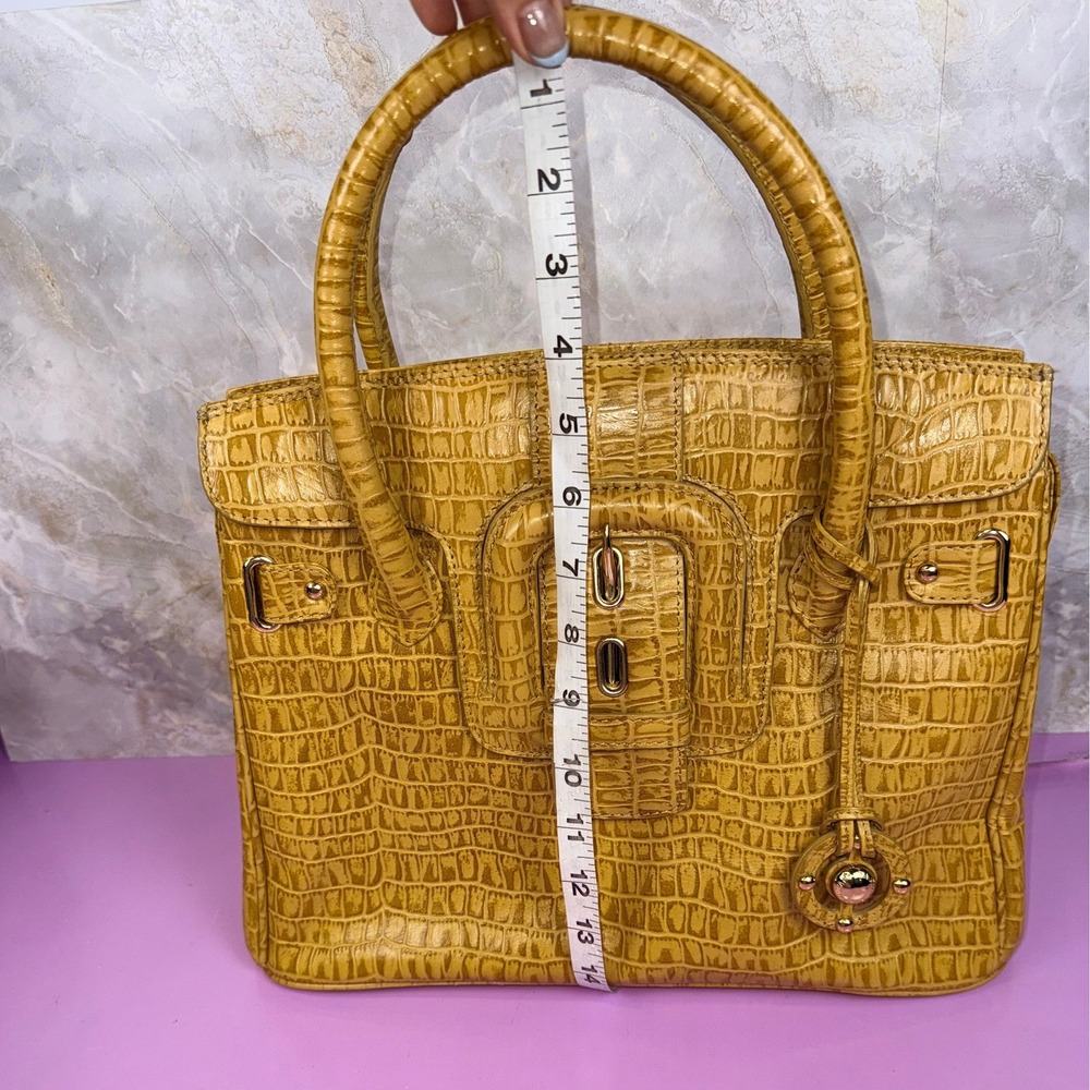 Da Milano Yellow Croc Embossed Genuine Leather Top Handle Satchel Y2K Mobwife - Picture 5 of 11